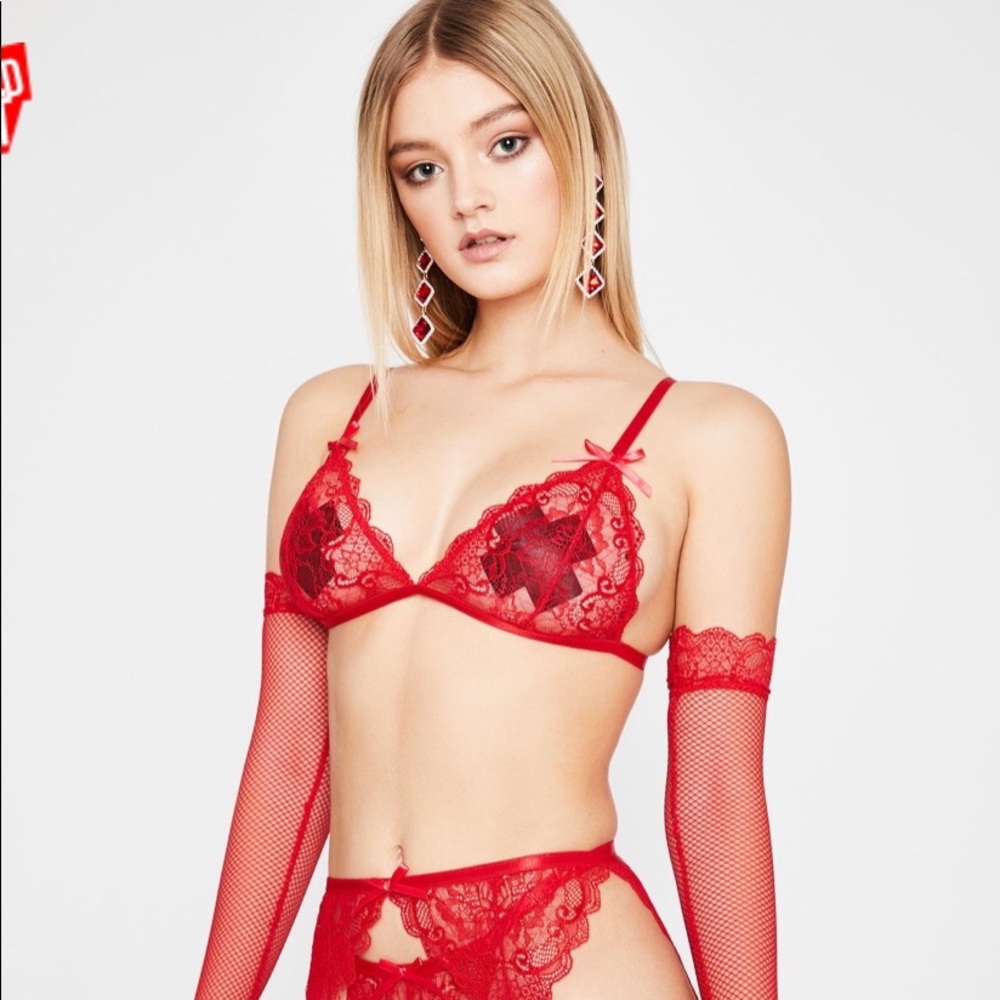 Red Lace/Mesh Set
